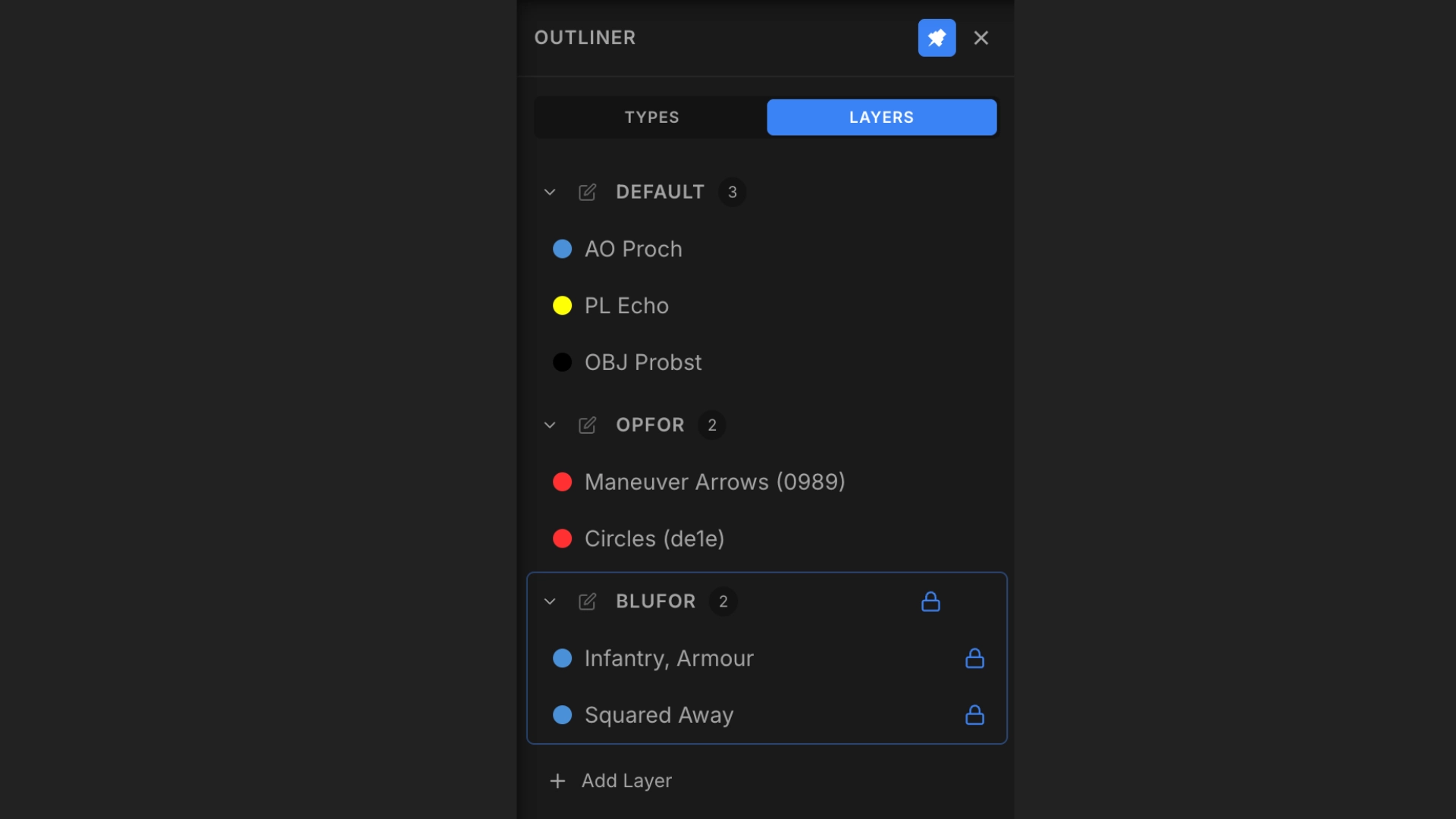 Layer management panel with lock, hide, rename, and reorder controls