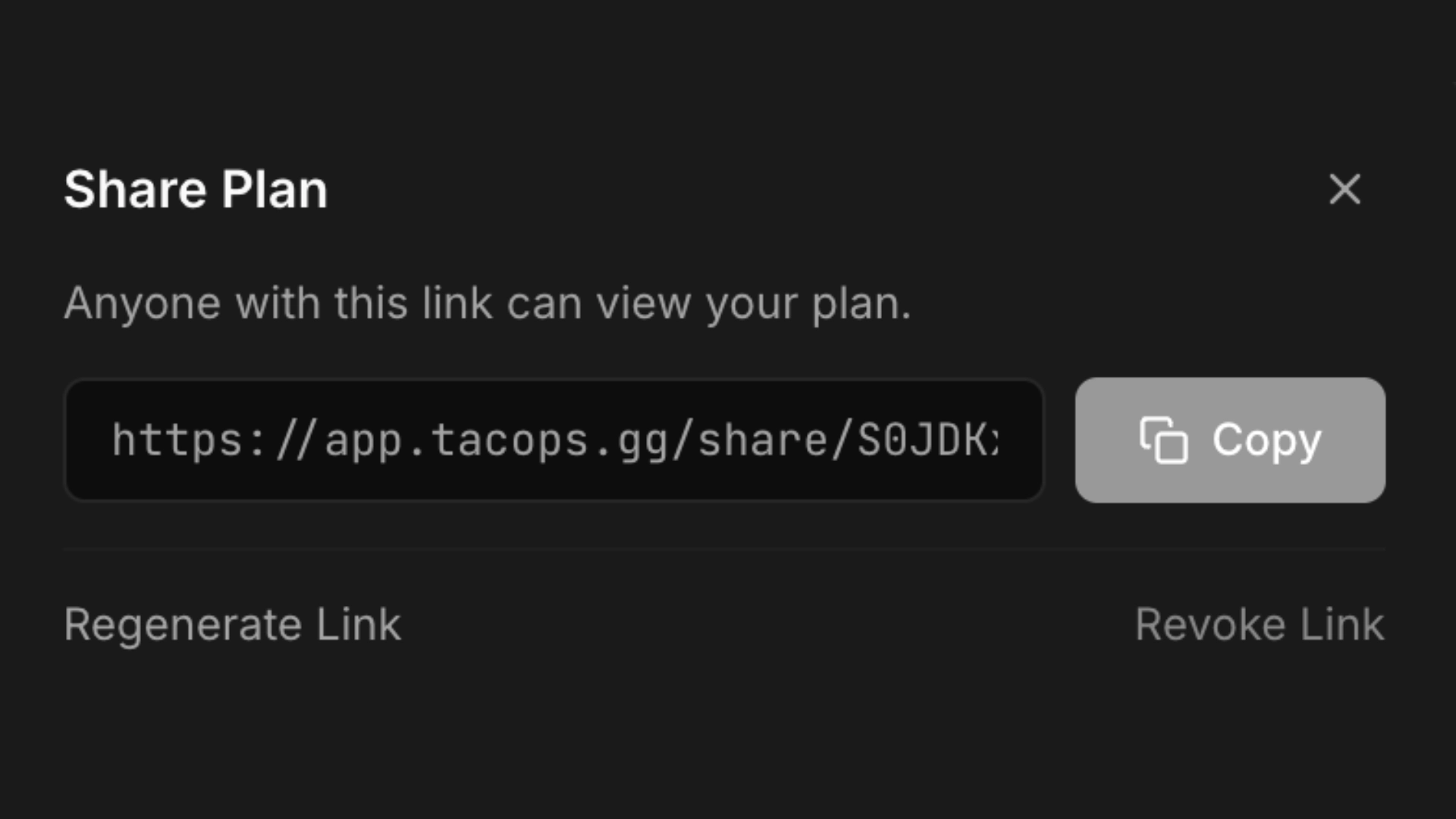 Share dialog with a single link to share tactical plans
