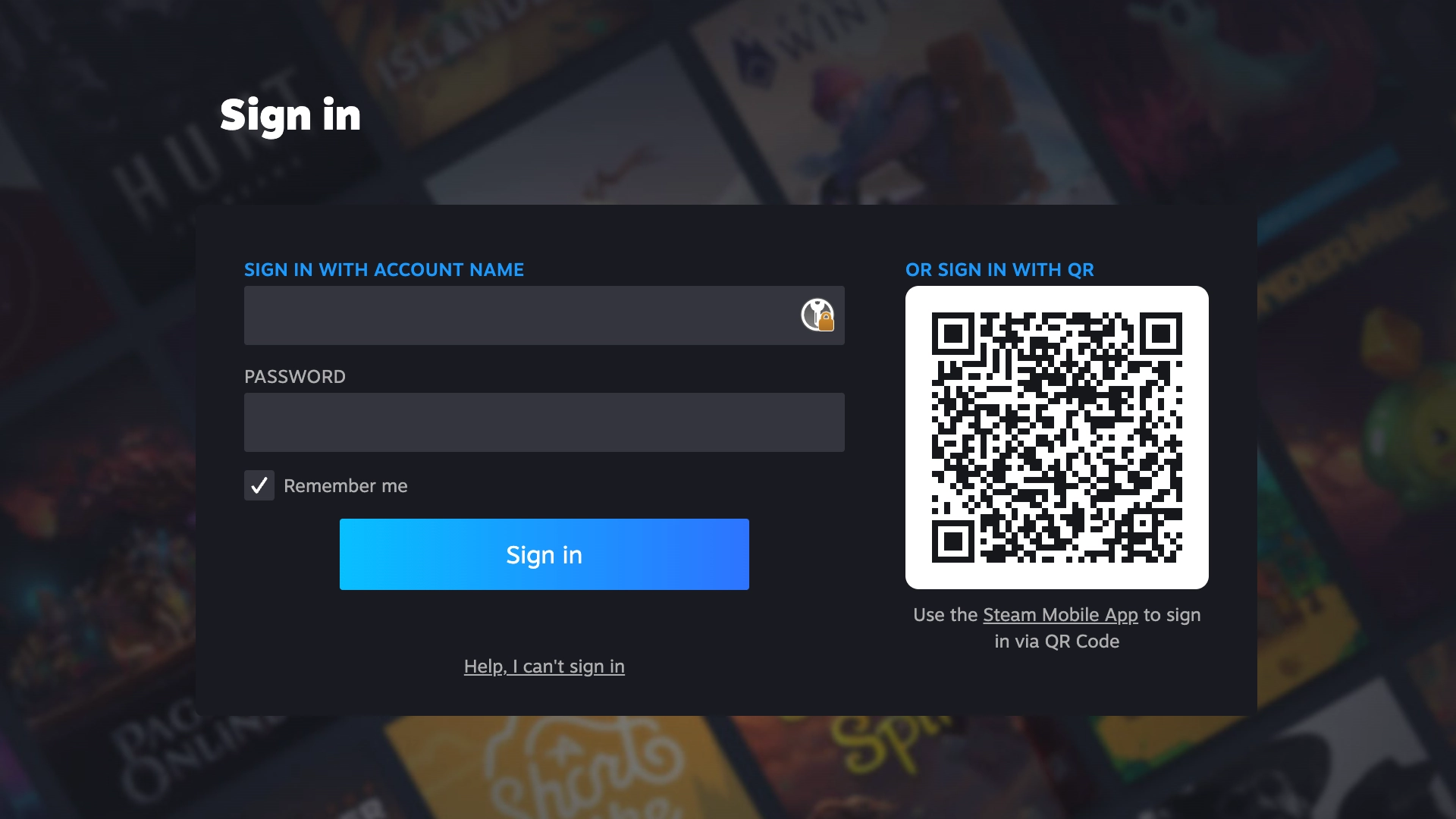 Steam sign-in page, one of three account providers available for cloud sync
